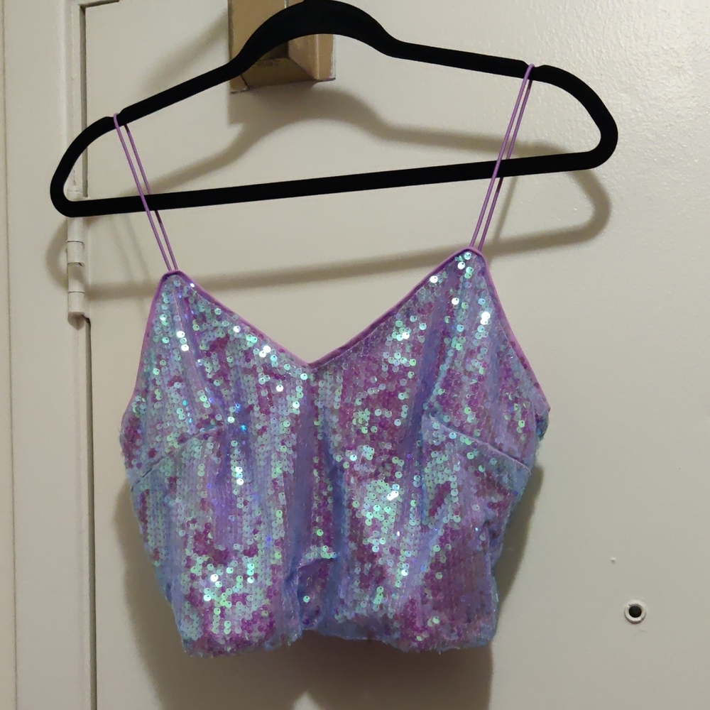 AKIRA Iridescent Sequin Crop Top